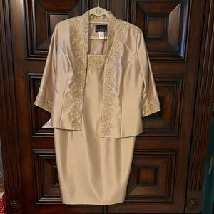 Alex Evenings Champagne Gold Beaded Dress and Jacket Set